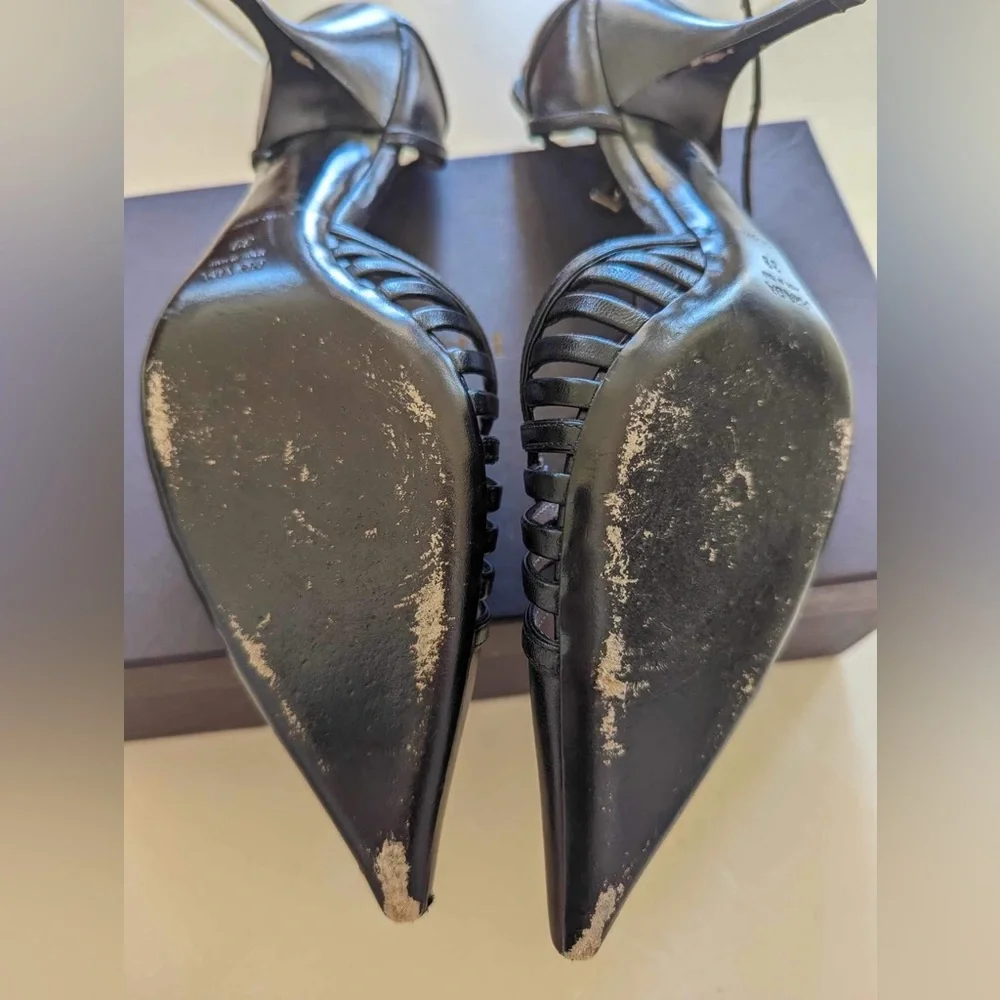 Prada Capretto Black Leather Heels Size: 39 - Picture 5 of 13